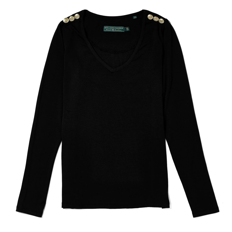 Holland Cooper Long Sleeve Vee Neck Tee - Black-3